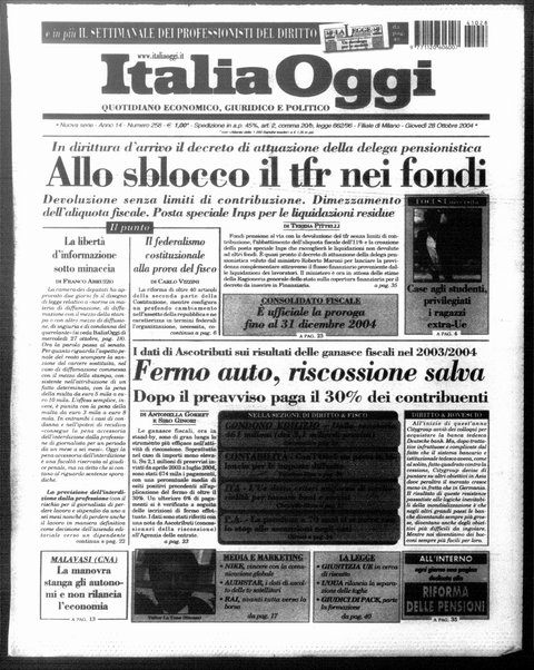 Italia oggi : quotidiano di economia finanza e politica